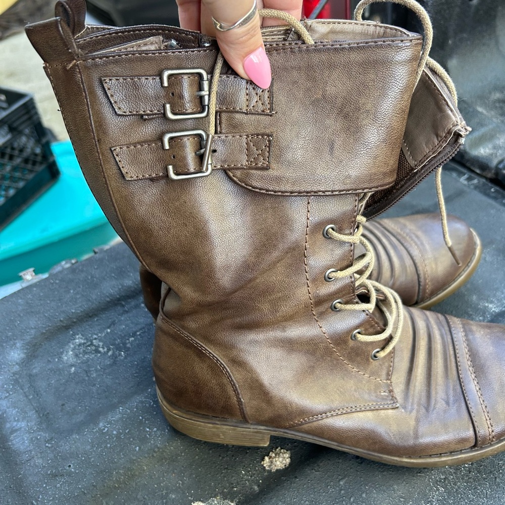 Women's Brown Leather Combat Boots